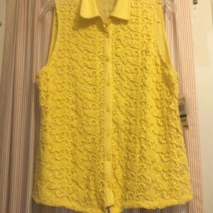 New INC yellow lace front sleeveless shirt XL